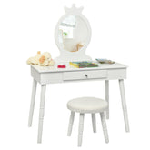 Kids Wooden Princess Makeup Table with Cushioned Stool